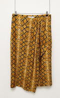 Mango mustard-yellow snakeskin print wrap-detail midi skirt